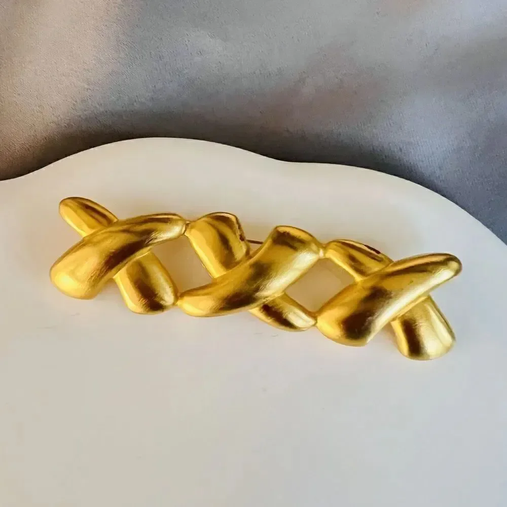 Vintage ANNE KLEIN Brooch Matte Satin Brushed Gold Tone XXX Bar MCM 4” 4549